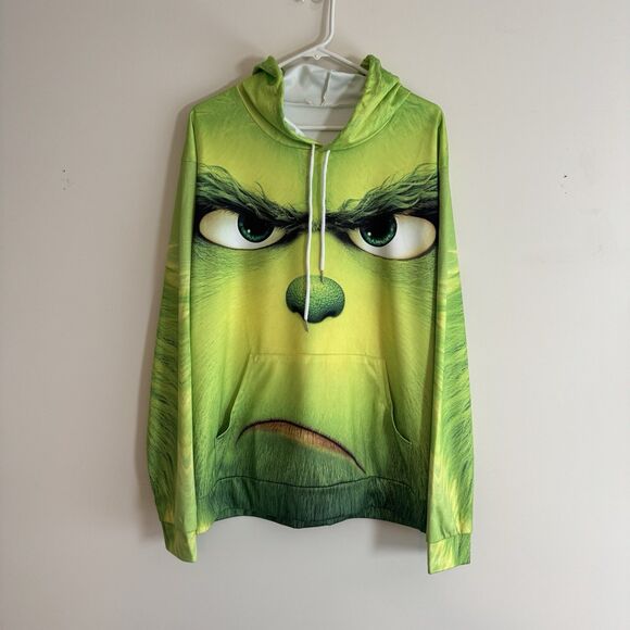 Grinch Hoodie Men’s Large Green 3D Graphic Christmas Pullover Sweatshirt Holiday - Picture 4 of 8